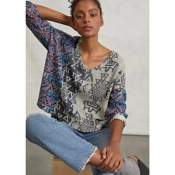Pilcro by Anthropologie Sweaters - Anthropologie Pilcro Moira Thermal Waffle Knit v-neck Pullover Aztec Tribal XS